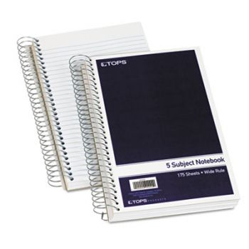 Wirebound Five-Subject Notebook, 9-1/2 x 6, Navy, 175 Sheets