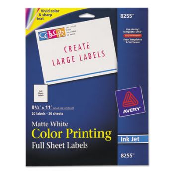 Color Printing Mailing Labels, 8 1/2 x 11, Matte White, 20/Pack