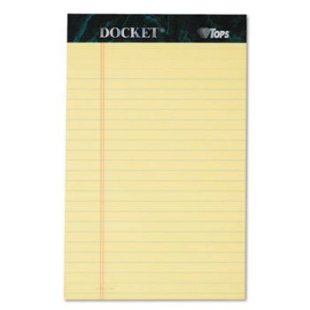 Docket Ruled Perforated Pads, 5 x 8, Canary, 50 Sheets, Dozen