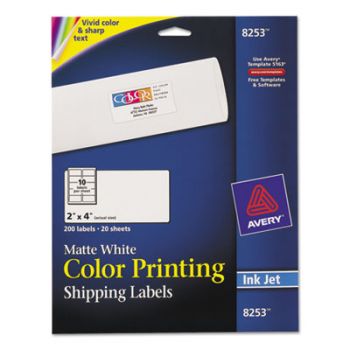 Color Printing Mailing Labels, 2 x 4, Matte White, 200/Pack