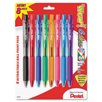 WOW! Retractable Ballpoint Pen, 1mm, Assorted Barrel, Assorted Ink, 8/Pack