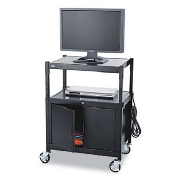 AV Adjustable Cart With Locking Cabinet, 26-3/4w x 20-1/2d x 26 to 42h, Black