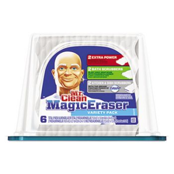 Magic Eraser Foam Pad, 2 2/5" x 4 3/5", Variety Pack, White/Blue, 6/Pack