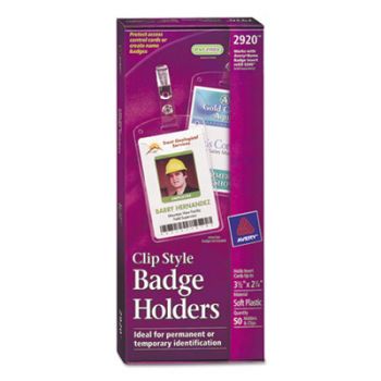 Secure Top Clip-Style Badge Holders, Vertical, 2 1/4w x 3 1/2h, Clear, 50/Box