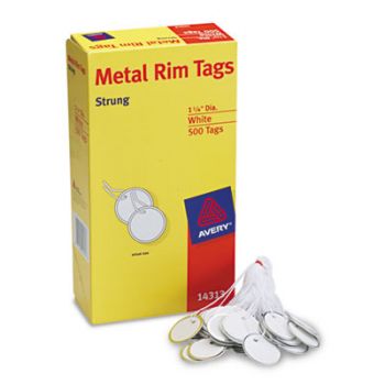 Metal Rim Tags, Metal/Paper, 1 1/4 dia, White, 500/Box