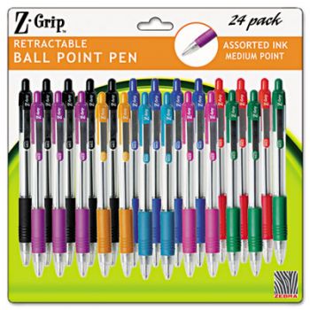 Z-Grip Retractable Ballpoint Pen, Assorted Ink, Medium, 24/Pack
