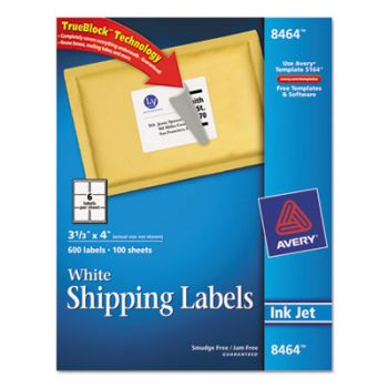 Shipping Labels w/Ultrahold Ad & TrueBlock, Inkjet, 3 1/3 x 4, White, 600/Box