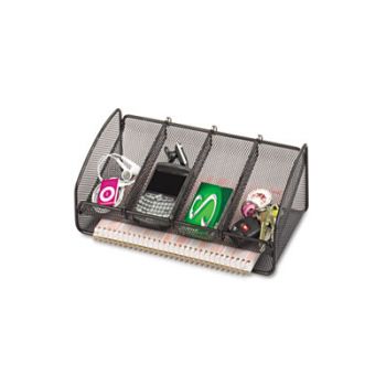 Metal Mesh Desk Organizer, Black, Five Sections, 12 1/4 x 6 1/4 x 4 1/2