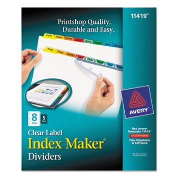 Print & Apply Clear Label Dividers w/Color Tabs, 8-Tab, Letter, 5 Sets