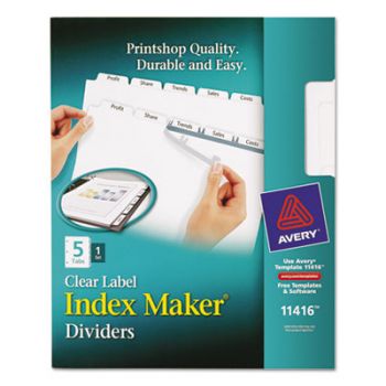 Index Maker Print & Apply Clear Label Dividers w/White Tabs, 5-Tab, Letter