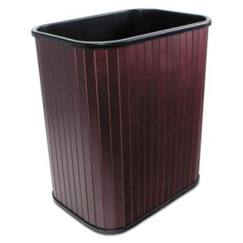 Rectangular Hardwood Wastebasket, 17qt, Mahogany Stain/Black Liner