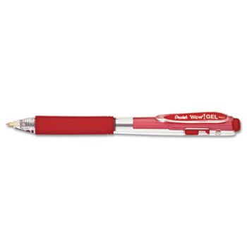 WOW! Retractable Gel Pen, .7mm, Translucent Barrel, Red Ink, Dozen