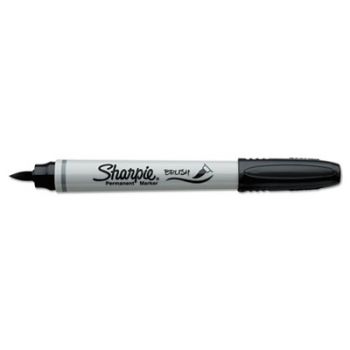 Permanent Marker, Brush Tip, Black, Dozen