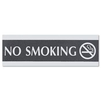 Century Series Office Sign, NO SMOKING, 9 x 3, Black/Silver