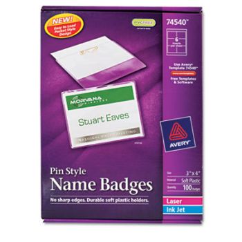 Badge Holder Kit w/Laser/Inkjet Insert, Top Load, 3 x 4, White, 100/Box