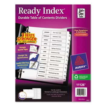 Ready Index Customizable Table of Contents Black & White Dividers, 12-Tab, Ltr