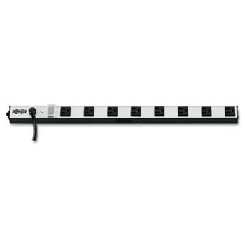Power Strip, 8 Outlets, 1 1/2 x 24 x 1/2, 15 ft Cord, Silver