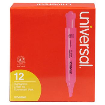 Desk Highlighter, Chisel Tip, Fluorescent Pink, 12/Pk