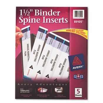 Binder Spine Inserts, 1 1/2" Spine Width, 5 Inserts/Sheet, 5 Sheets/Pack