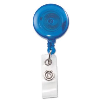 Translucent Retractable ID Card Reel, 34" Extension, Blue, 12/Pack