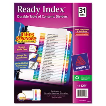 Ready Index Customizable Table of Contents Multicolor Dividers, 31-Tab, Letter