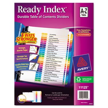 Ready Index Customizable Table of Contents Multicolor Dividers, 26-Tab, Letter