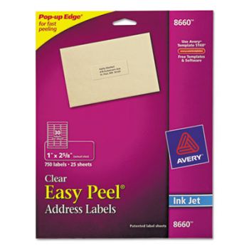 Clear Easy Peel Mailing Labels, 1 x 2 5/8, 750/Pack