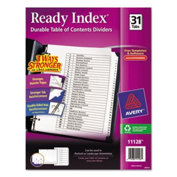 Ready Index Customizable Table of Contents Black & White Dividers, 31-Tab, Ltr