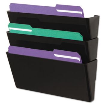Recycled Wall File, Three Pocket, Plastic, Black