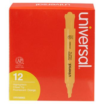Desk Highlighter, Chisel Tip, Fluorescent Orange, 12/Pk