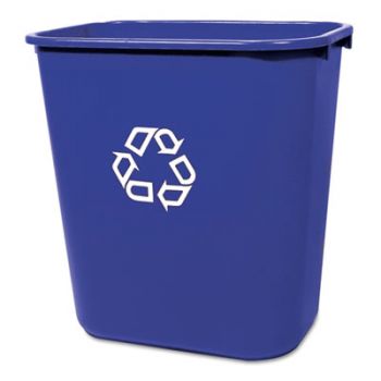 Medium Deskside Recycling Container, Rectangular, Plastic, 28.125qt, Blue
