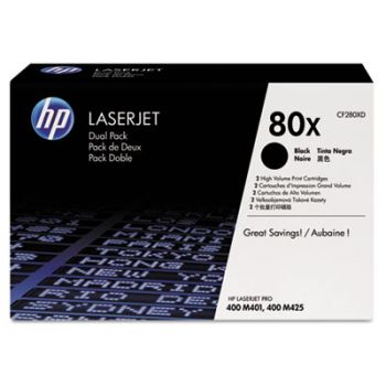 HP 80X, (CF280X-D) 2-pack High Yield Black Original LaserJet Toner Cartridges