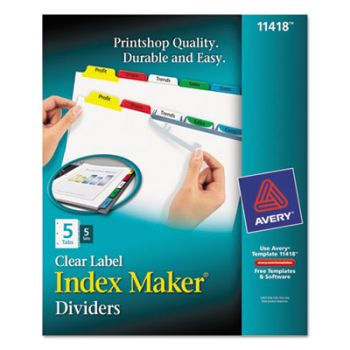 Print & Apply Clear Label Dividers w/Color Tabs, 5-Tab, Letter, 5 Sets