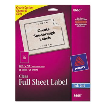 Clear Easy Peel Mailing Labels, Inkjet, 8 1/2 x 11, 25/Pack