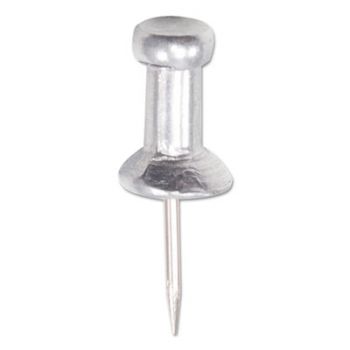 Aluminum Head Push Pins, Aluminum, Silver, 3/8", 100/Box
