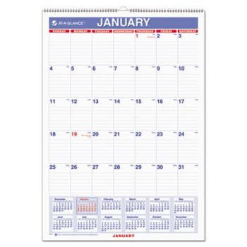 Monthly Wall Calendar with Ruled Daily Blocks, 12 x 17, White, 2021