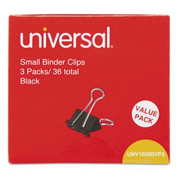 Small Binder Clips, Steel Wire, 3/8" Capacity, 3/4" Wide, Black/Silver, 36/Pack