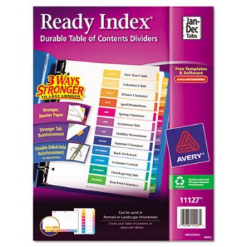 Ready Index Customizable Table of Contents Multicolor Dividers, 12-Tab, Letter