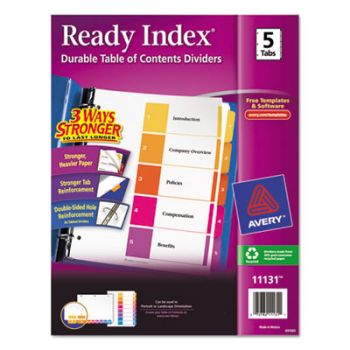 Ready Index Customizable Table of Contents Multicolor Dividers, 5-Tab, Letter