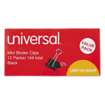 Mini Binder Clips, Steel Wire, 1/4" Capacity, 1/2" Wide, Black/Silver, 144/Pack