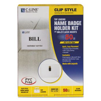 Name Badge Kits, Top Load, 3 1/2 x 2 1/4, White, 50/Box
