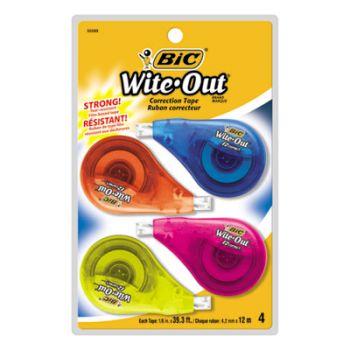 Wite-Out EZ Correct Correction Tape, Non-Refillable, 1/6" x 400", 4/Pack