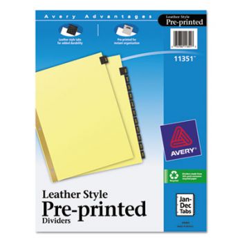 Preprinted Black Leather Tab Dividers w/Gold Reinforced Edge, 12-Tab, Ltr