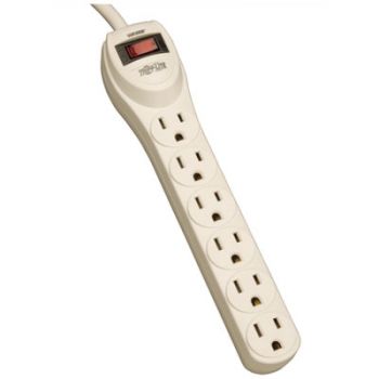 Power Strip, 6 Outlets, 1 3/4 x 9 1/2 x 1/4, 4 ft Cord, Gray