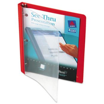 See-Thru View Binder w/Round Rings, 11 x 8 1/2, 1/2" Cap, Red