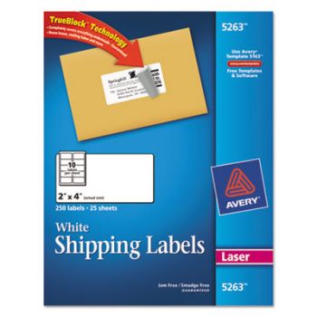 Shipping Labels w/Ultrahold Ad & TrueBlock, Laser, 2 x 4, White, 250/Pack