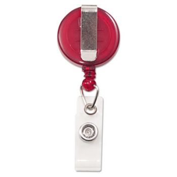 Translucent Retractable ID Card Reel, 34" Extension, Red, 12/Pack