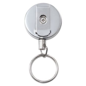 Heavy-Duty Retractable ID Card Reel, 18" Extension, Black/Chrome, 6/Pack