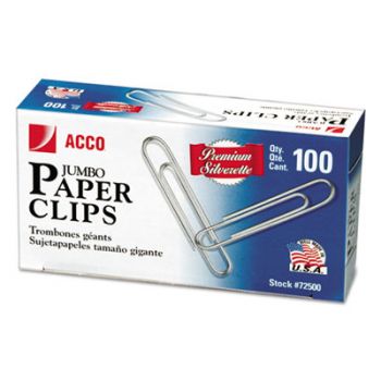 Smooth Finish Premium Paper Clips, Wire, Jumbo, Silver, 100/Box, 10 Boxes/Pack