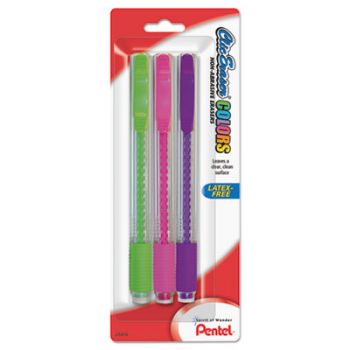 Clic Eraser COLORS Eraser, Clear Barrel/Assorted Color Accents, 3/Pack